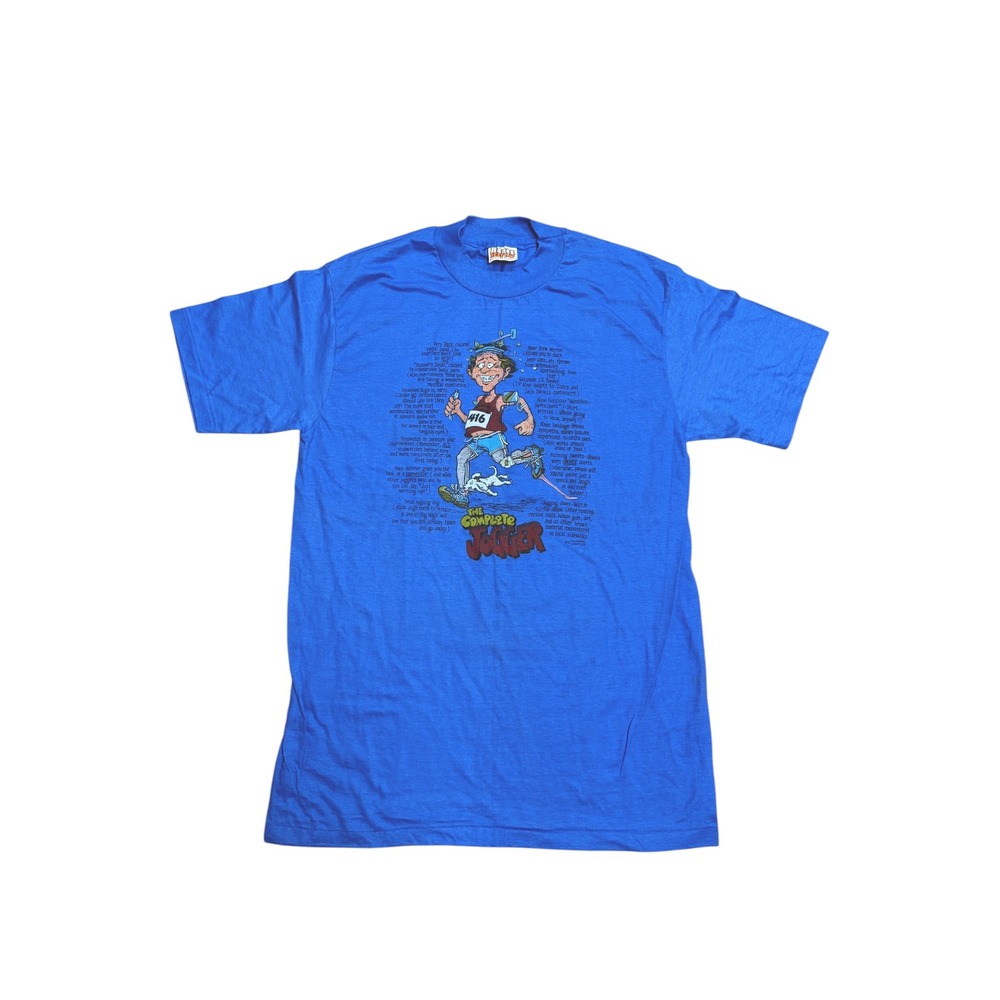 Vintage 1979 Hanes Beefy-T The Complete Jogger Graphic T-Shirt Blue Large USA